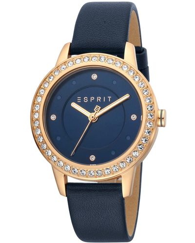Esprit ES1L163L0055 Harmony Uhr uhr Lederarmband vergoldet Analog blau