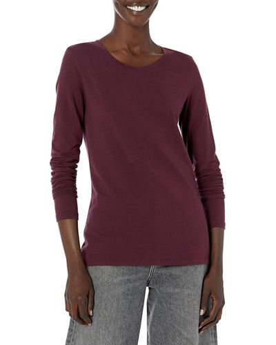 Amazon Essentials T-Shirt Col Rond à ches Longues Coupe Classique - Violet