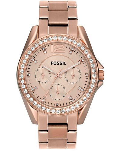 Fossil Riley Quartz Stainless Steel Multifunction Watch - Pink