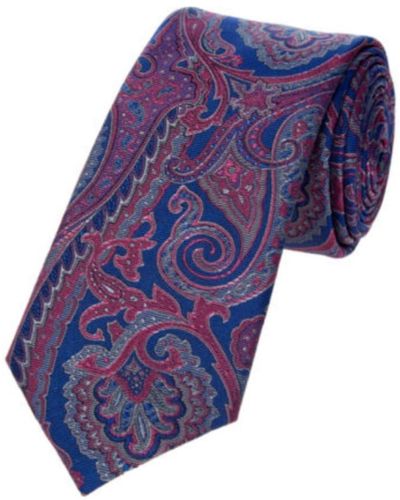 Ted Baker Paisley Navy & Purple Silk Patterned Tie - Blue