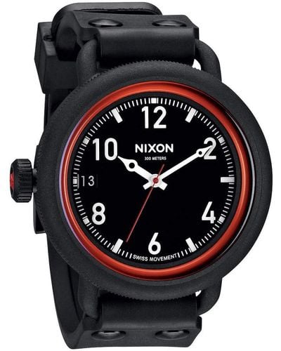 Nixon Quartz Watch The October All Black / Red A488760-00 With Rubber Strap