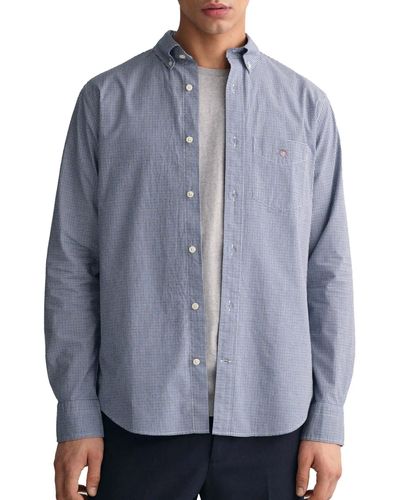 GANT S Regular Poplin Micro Check Shirt - Blue