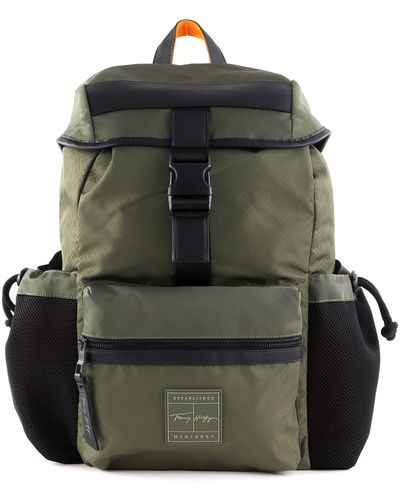 Tommy Hilfiger TH Signature Flap Backpack Army Green Flag Monogram - Schwarz
