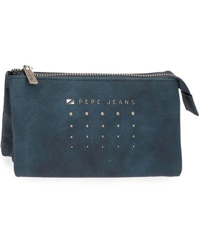 Pepe Jeans Holly Purse Three Compartments Blue 17.5 X 9.5 X 2 Cm Faux Leather