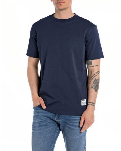 Replay T-Shirt en Coton à ches Courtes pour s - Bleu