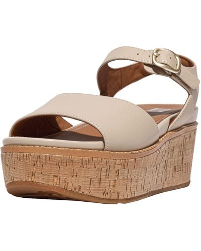 Fitflop Ft6a20-065 Eloise Cork-wrap Leather Back-strap Wedge Sandals Stone Beige Us08.5 - Metallic