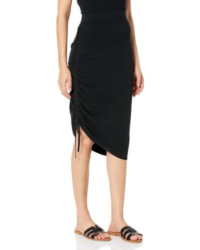 The Drop Amanda Textured Side Ruched Midi Sweater Skirt Gonna - Nero