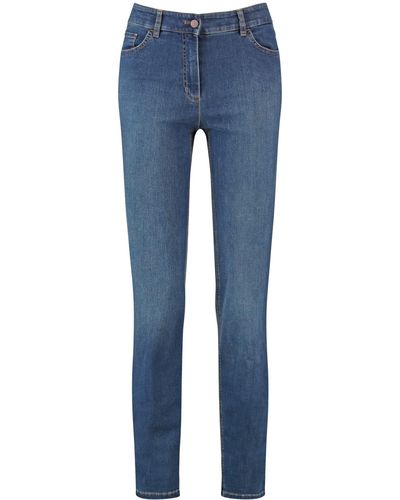 Gerry Weber 5-Pocket Jeans Straight Fit Kurzgröße Hose Jeans lang 5-Pocket Jeans unifarben Kurzgröße Dark Blue Denim mit use 38S - Blau
