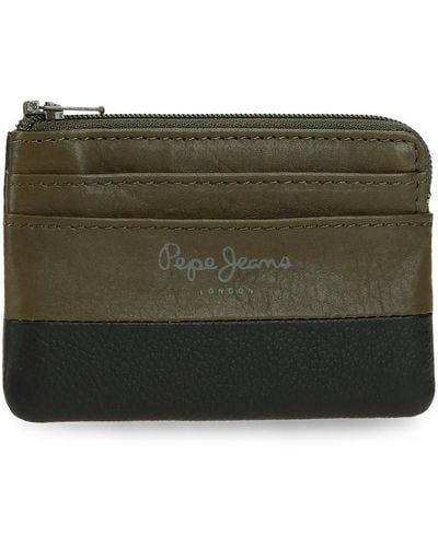 Pepe Jeans Dual Purse Green 11 X 7 X 1.5 Cm Leather