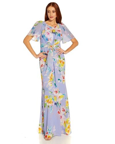 Adrianna Papell Floral Chiffon Beaded Gown - Multicolor