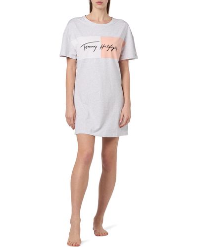 Tommy Hilfiger Nachthemd Oversize Nightdress Baumwolle mit Stretch - Weiß