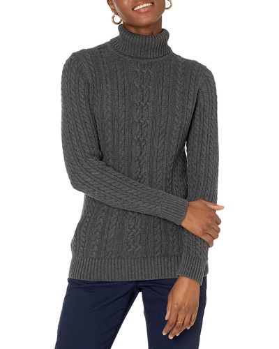 Amazon Essentials Fisherman Cable Turtleneck Sweater Pullover-Sweaters - Grigio