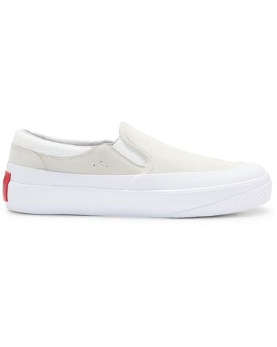 HUGO S Dyer Slon Suede Slip-on Shoes With Signature Slogan Size 12 - White