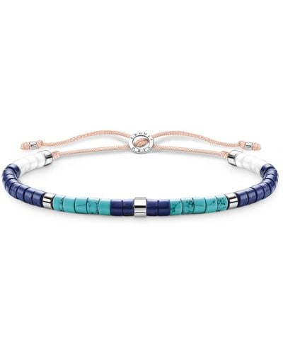 Thomas Sabo A2065-775-7-L20V Bracelet pour femme en argent sterling 925 avec pierres bleues et fermoir coulissant réglable