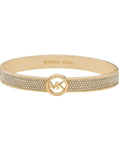 Michael Kors Brass And Pavé Crystal Mk Logo Bangle Bracelet For - Natural