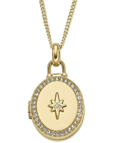 Fossil Locket Collection Stainless Steel Pendant Necklace - Metallic