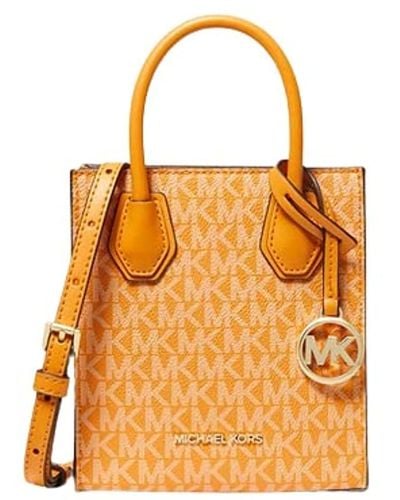 Michael Kors Mercer Extra-small Logo And Leather Crossbody Bag - Orange