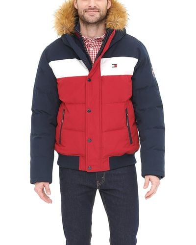 Tommy Hilfiger Arctic Cloth Quilted Snorkel Bomber Jacket - Red