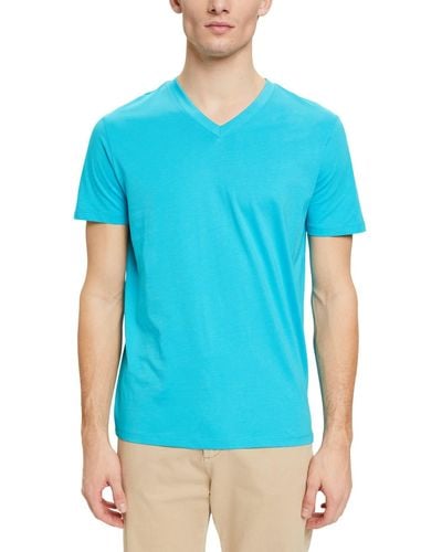 Esprit T-Shirt aus Baumwolle mit V-Ausschnitt - Blau