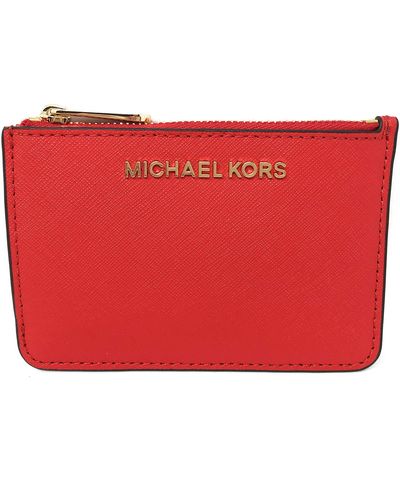 Michael Kors Jet Set Travel Small Top Zip Coin Pouch with ID Holder in Saffiano Leather - Rot