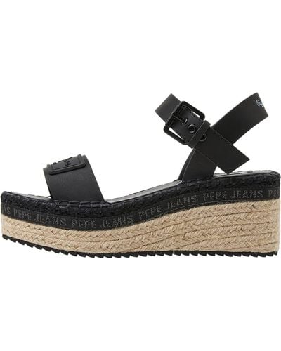Pepe Jeans Witney Brand Wedge Sandals - Black