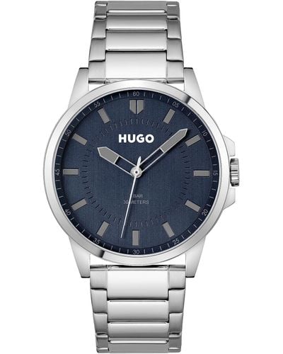HUGO Analogue Quartz Watch For Men With Silver Stainless Steel Bracelet - 1530186 - Blue