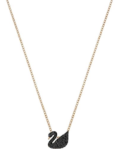 Swarovski Swan Pendant Necklace With Black Crystal Pavé On A Rose-gold Tone Finish Setting - Metallic