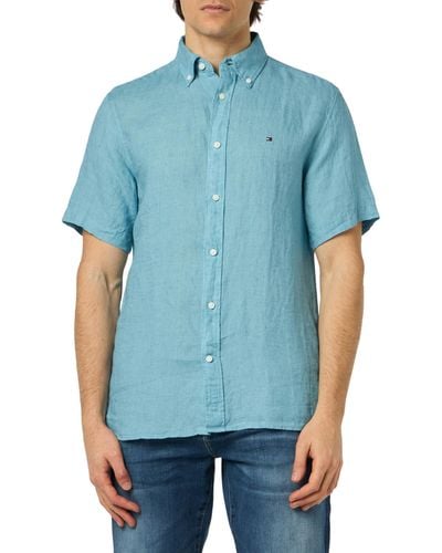Tommy Hilfiger Nen Pigment Geverfd Linnen Rf Shirt S/s Casual Shirts - Blauw