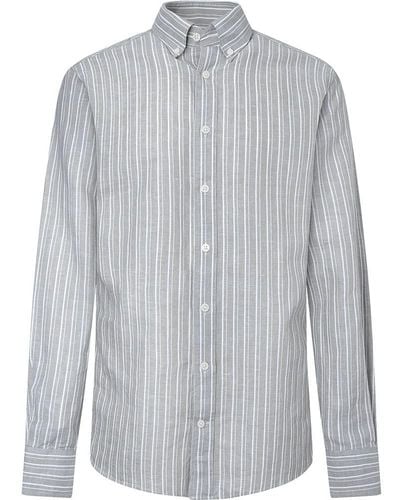 Hackett Washed Linen Stripe Shirt - Blue