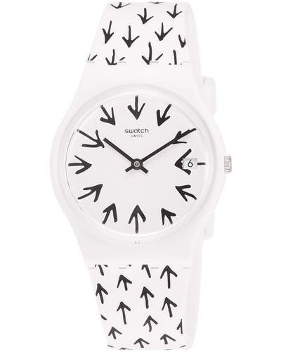 Swatch Analog Quarz Uhr mit Silikon Armband GW409 - Weiß