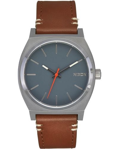 Nixon Analog Japanese Quartz Watch With Leather Strap A1373-5195-00 - Grey