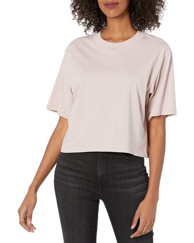 The Drop Sydney Camiseta de manga corta con cuello redondo y bajo corto para Mujer - Blanco