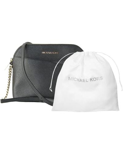 Michael Kors Jet Set Travel Medium Leather Cross Dome Bag Crossbody Black Gold Bundle Dust Bag
