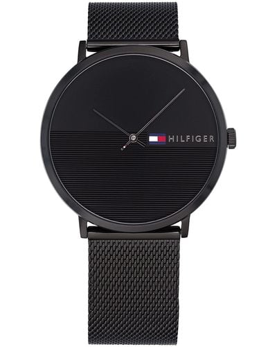 Tommy Hilfiger Quartz Stainless Steel And Mesh Bracelet Sporty Watch - Black