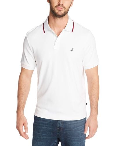 Nautica Classic Fit Short Sleeve Dual Tipped Collar Polo Shirt Poloshirt - Weiß