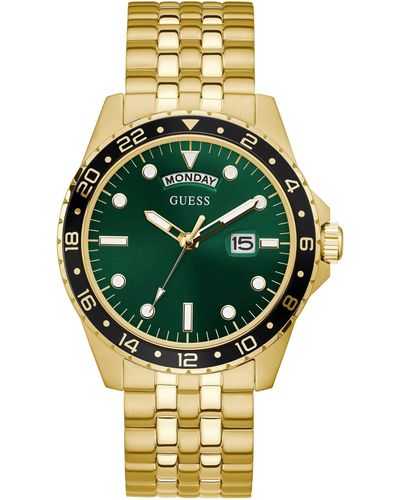 Guess Tone Stainless Steel Case With Green Dial & - Metallic