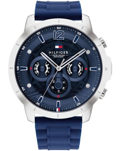 Tommy Hilfiger Analoge Multifunctionele Quartz Horloge Voor Mannen Met Navy Blue Siliconen Armband - 1710489, Marineblauw, Eén