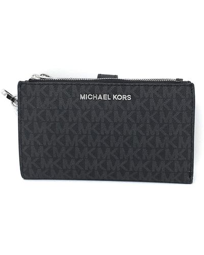 Michael Kors Jet Set Travel Leather Logo Large Double Zip Wristlet Wallet (black)