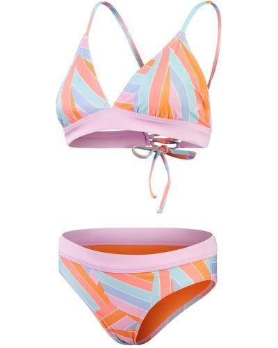 Speedo S Printed Banded Triangle 2 Piece Swimming Costume Funny Pink Pumpkin Spice Curious Blue Cupid Coral - Brown
