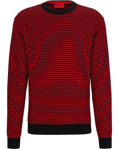 HUGO Relaxed-Fit Pullover aus reiner Baumwolle mit Strickstruktur - Rot