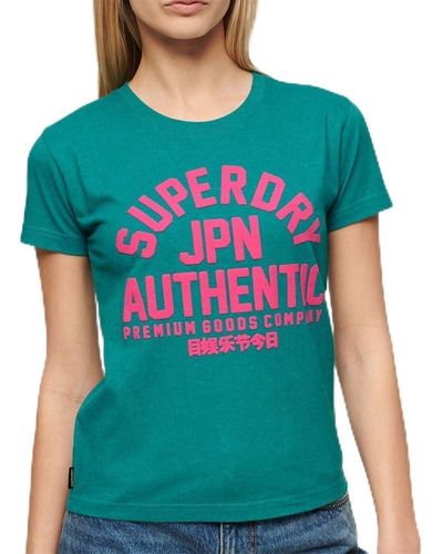 Superdry Figurbetontes T-Shirt mit Schaum-Print Ozeangrün Meliert 36 - Blau