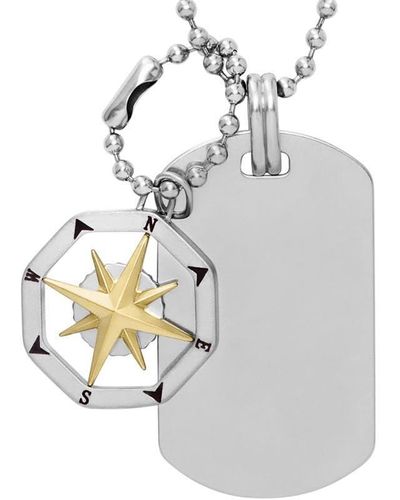 Fossil Jf04208998 Vintage Casual Compass Stainless Steel Dog Tag Necklace - White