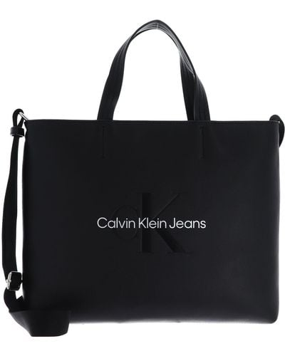 Calvin Klein CKJ Sculpted Mini Slim Tote 26 Mono Black/Metallic Logo - Nero