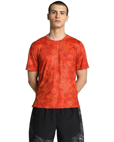 PUMA Studio Yogini Lite Printed Trainings-T-Shirt XXLChili Powder Orange - Rot
