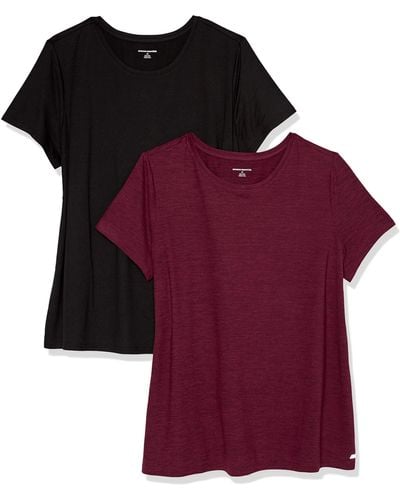 Amazon Essentials 2-pack Tech Stretch Short-sleeve Crew T-shirtburgundy Space Dye/black- M - Red