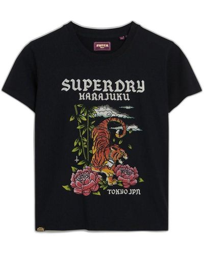 Superdry Tattoo Strass Fitted Tee C3-Basic Printed T.Shirt - Schwarz