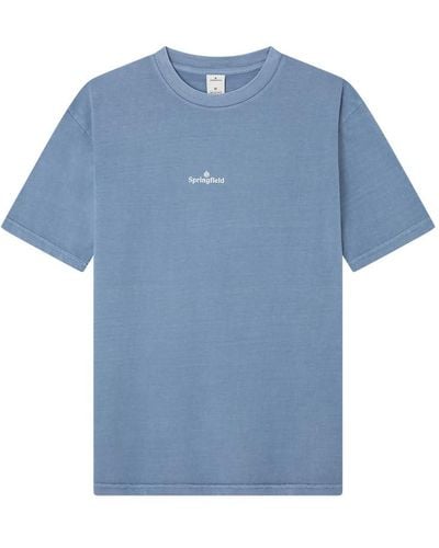 Springfield Reconsider Short Sleeve T-Shirt with Small Logo ON Chest and Washed Look Camiseta - Azul