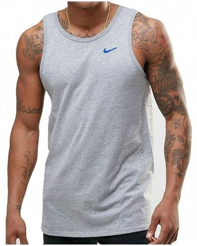 Nike Core Vest Sport Fitness Tank Top Baumwolle Shirt Muskelshirt Grau - Blau