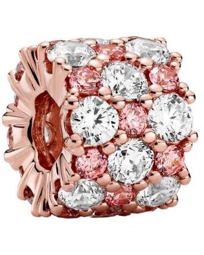 PANDORA Timeless Charm en métal plaqué or rose 14 carats avec zircones cubiques transparentes et roses - Rouge