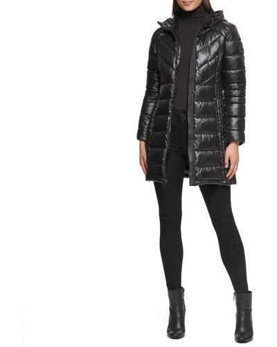 Kenneth Cole Ruched Quilted Hooded Packable - Black
